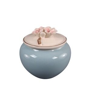 Ceramic Tea Caddy Handmade Pinch Flower Blue Ceramic Tea Sealing Jar Canister